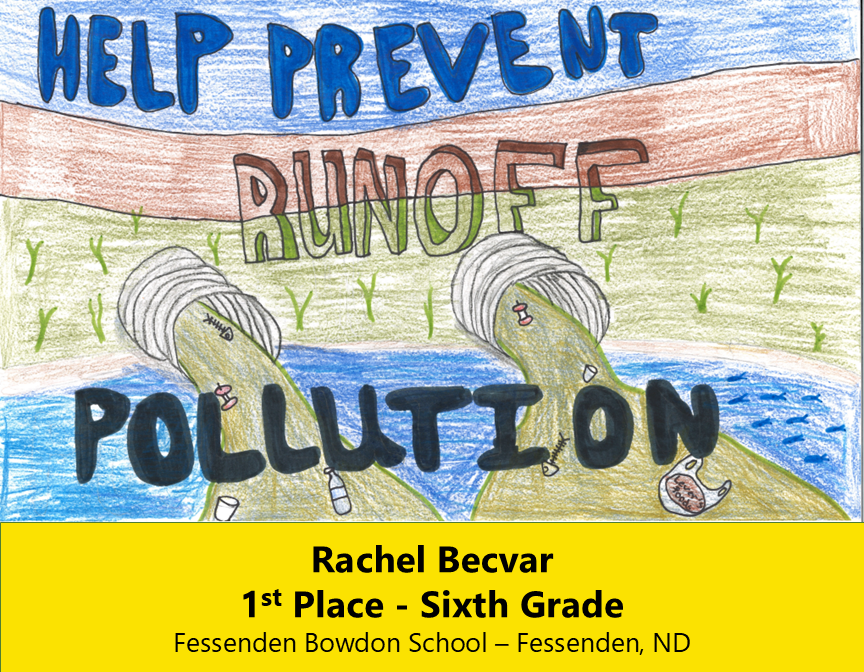 Drawing of two pipes with green pollution and garbage pilling out into water. 