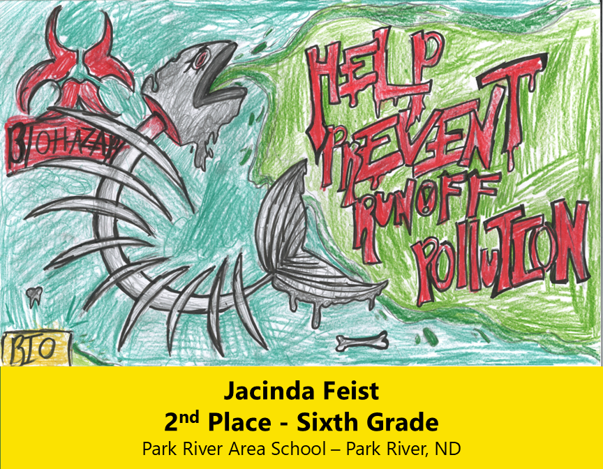 Drawing of a fish that is just bones with green pollution coming out of its mouth. 